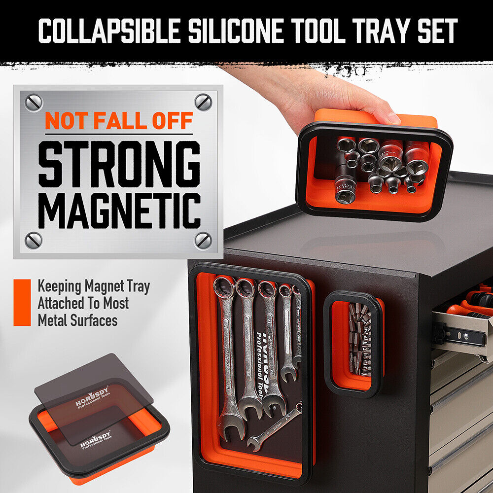 HORUSDY 3Pc Orange Magnetic Parts Tray Set Tool Trays Storage Organizer Screw 4