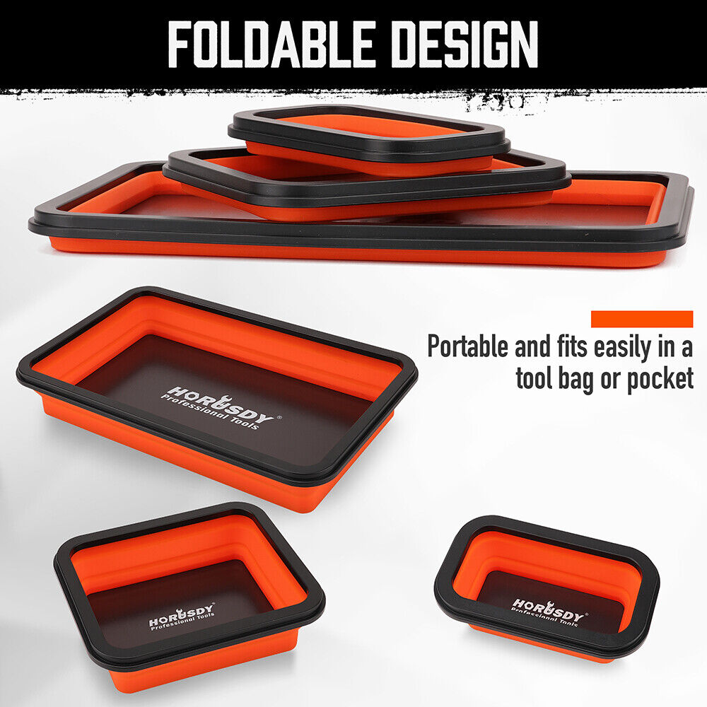HORUSDY 3Pc Orange Magnetic Parts Tray Set Tool Trays Storage Organizer Screw 7