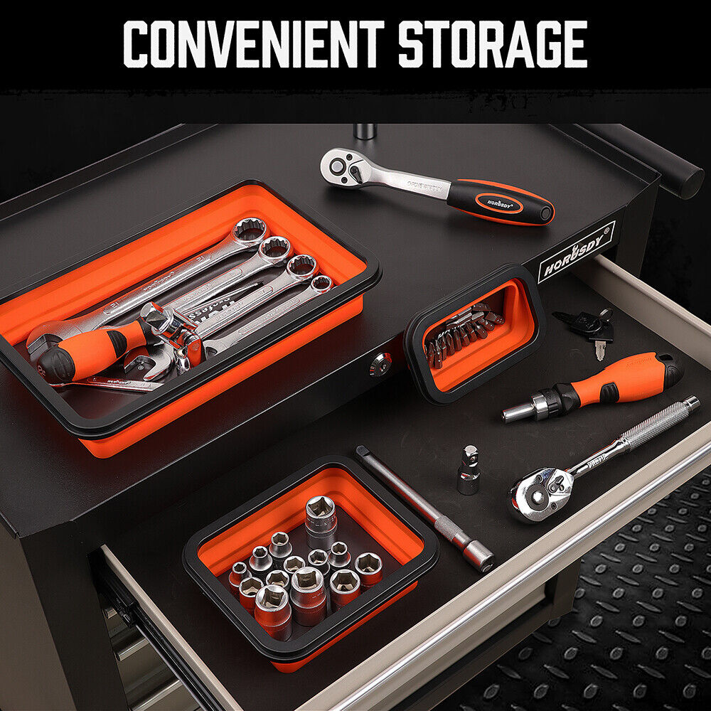 HORUSDY 3Pc Orange Magnetic Parts Tray Set Tool Trays Storage Organizer Screw 8