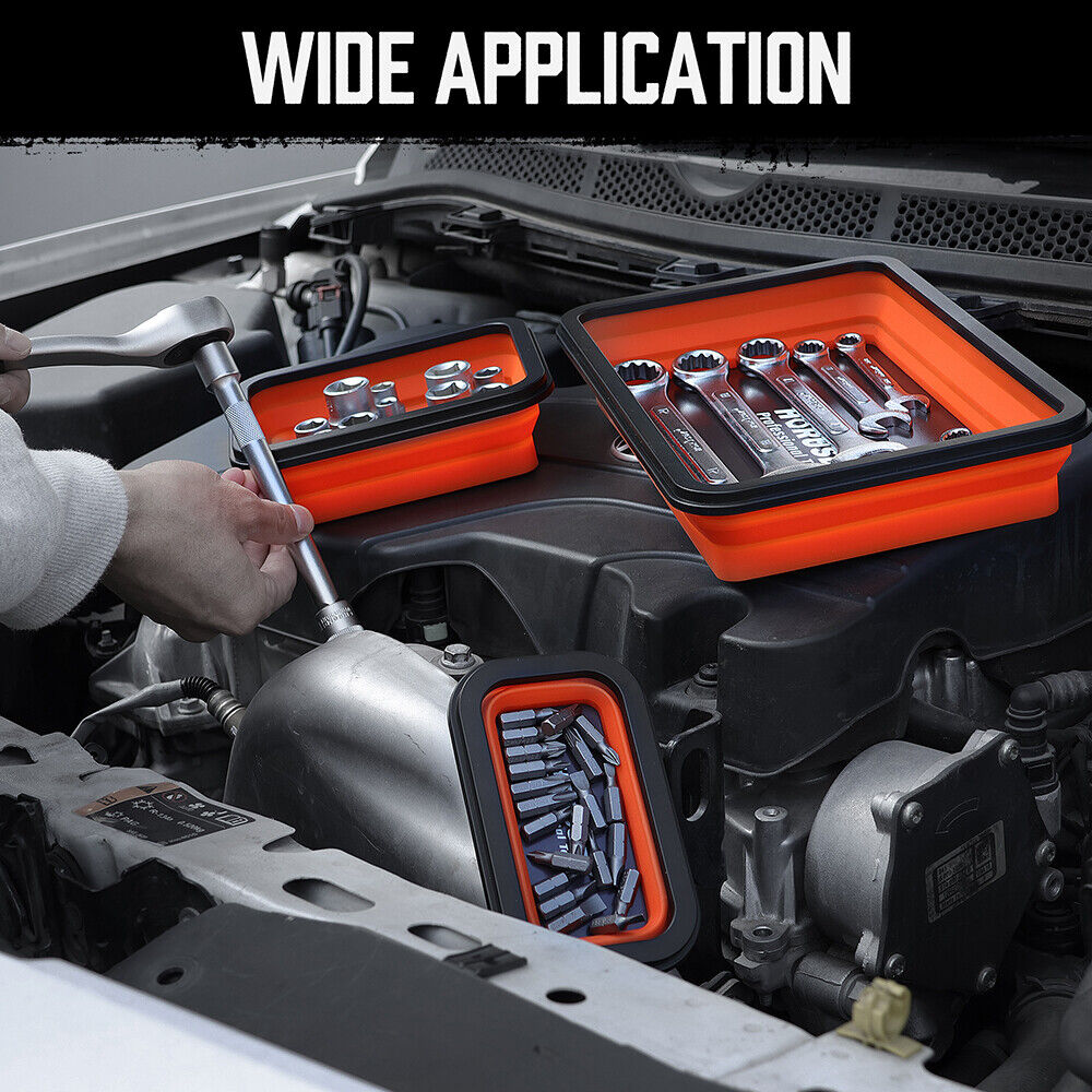 HORUSDY 3Pc Orange Magnetic Parts Tray Set Tool Trays Storage Organizer Screw 9