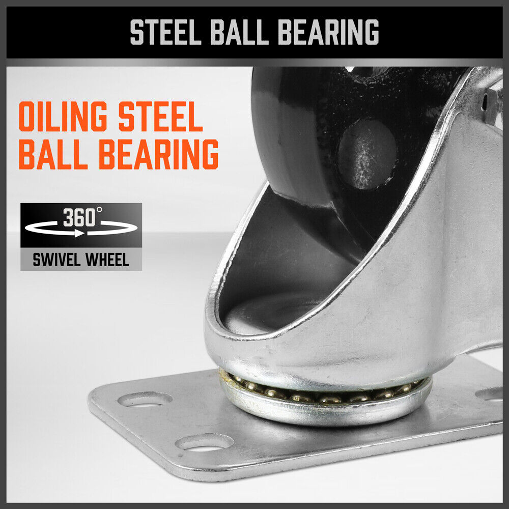 4Pc 3.5'' Heavy Duty Steel Castor Wheel Swivel Caster 500KG/EA Loading Capacity 5