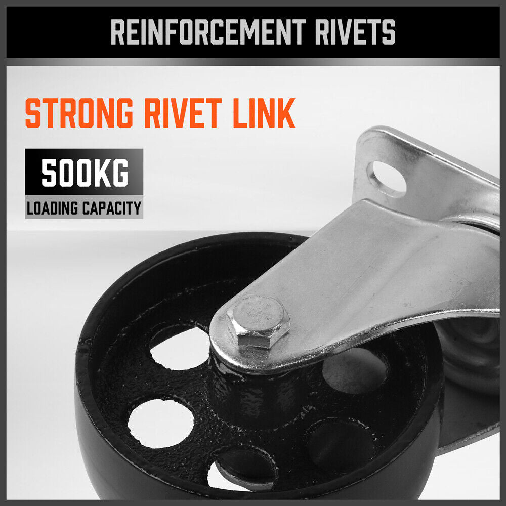 4Pc 3.5'' Heavy Duty Steel Castor Wheel Swivel Caster 500KG/EA Loading Capacity 6