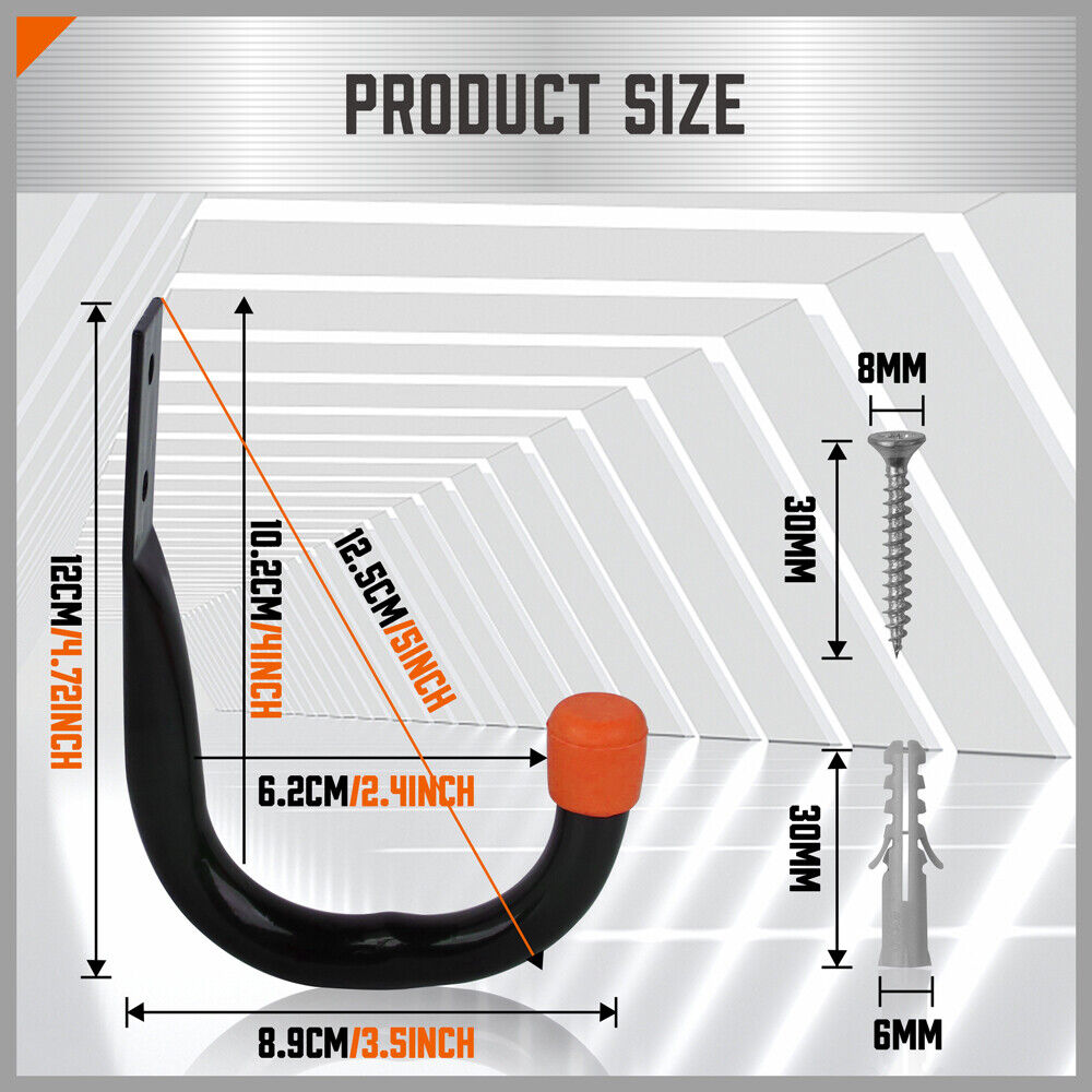 HORUSDY 6Pc Wall Mount Garage Hooks Set Heavy Duty Steel Storage Rack Hanger 3