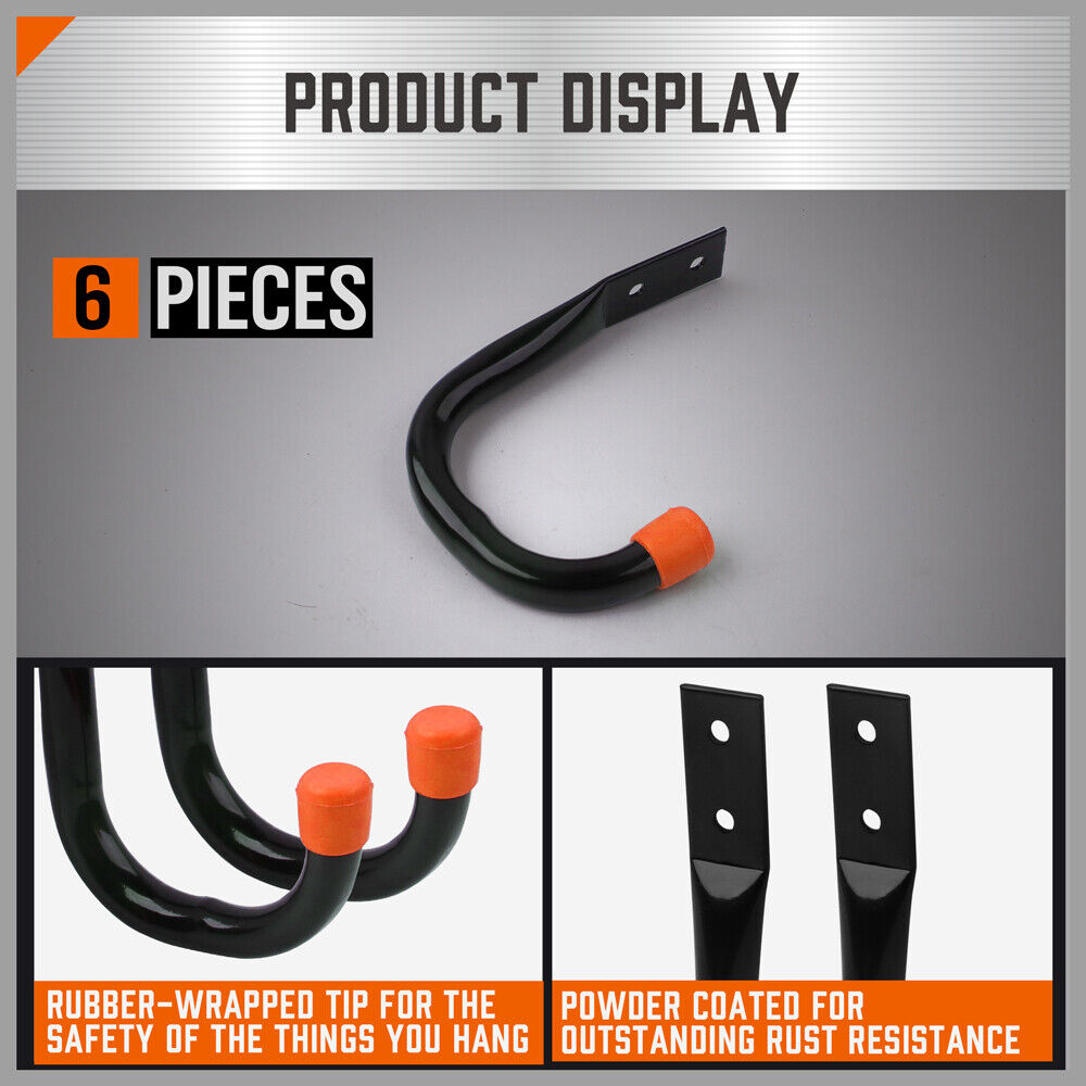 HORUSDY 6Pc Wall Mount Garage Hooks Set Heavy Duty Steel Storage Rack Hanger 5