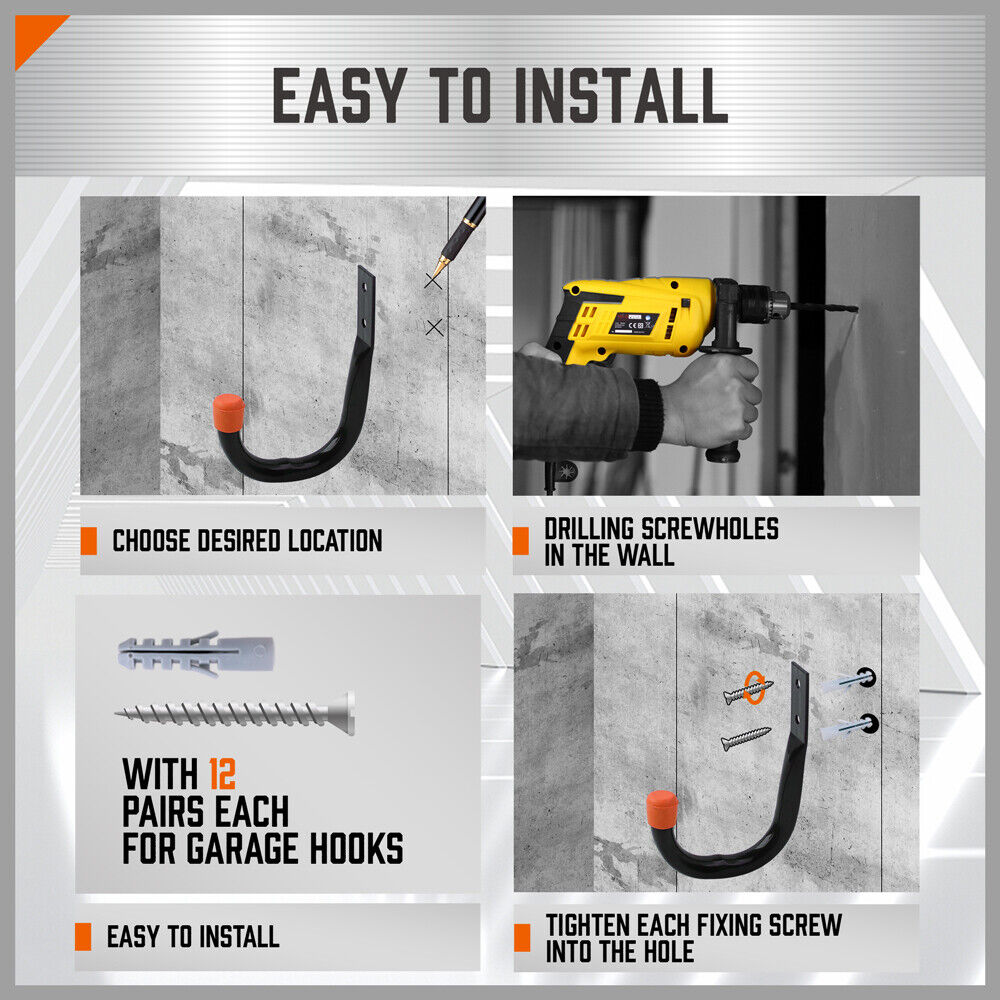 HORUSDY 6Pc Wall Mount Garage Hooks Set Heavy Duty Steel Storage Rack Hanger 7