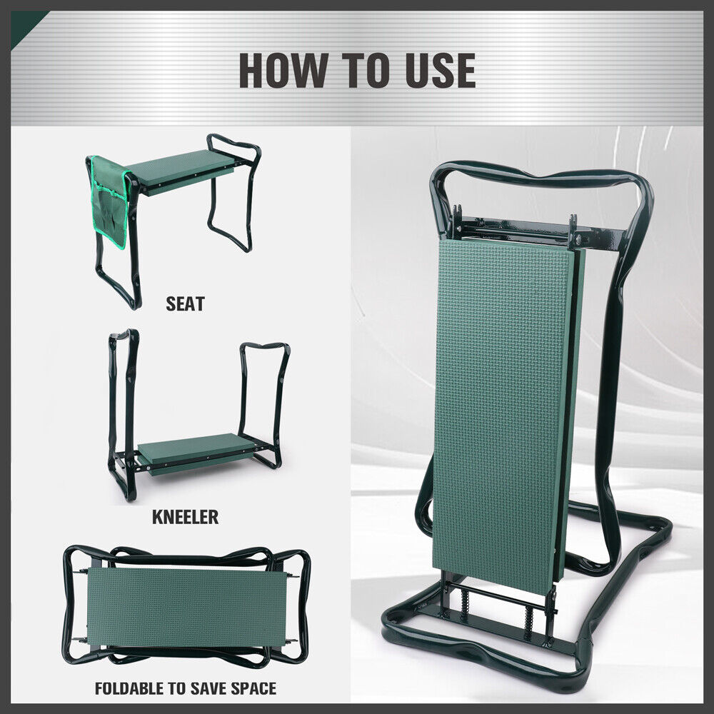 HORUSDY Garden Kneeler Bench Foldable Stool Knee Soft Pad Seat with Tool Pouch 6