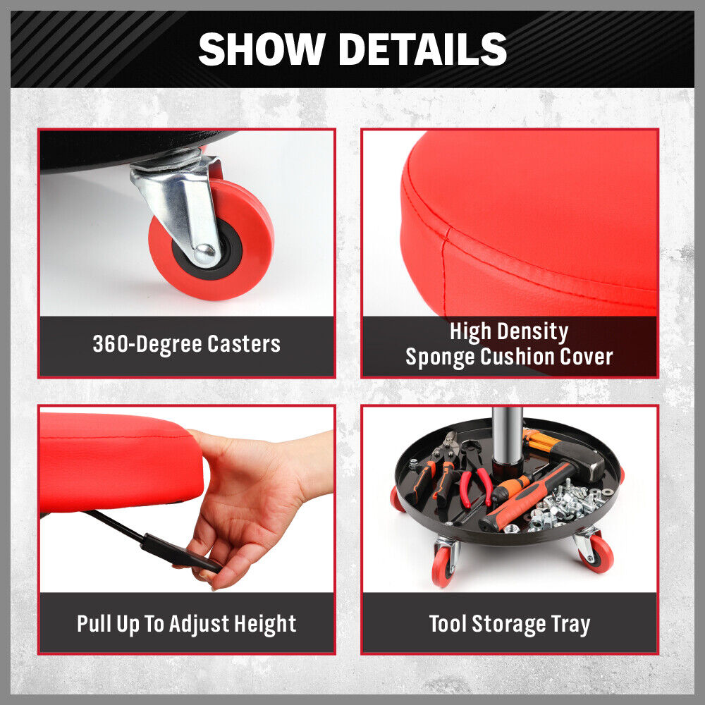 SEDY 150kg Load Pneumatic Roller Seat Mechanic Rolling Stool With Tool Tray AU 8