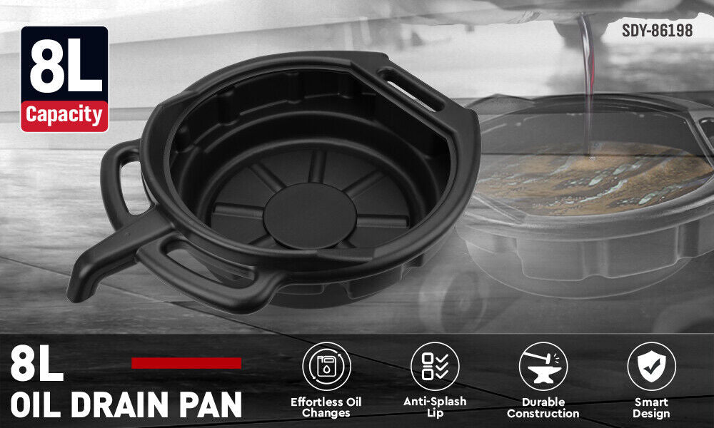 SEDY 8L Oil Change Pan Drain Tray Portable Dish Coolant Recovery Pan Black 3