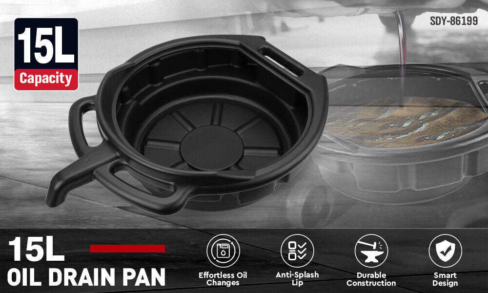 SEDY 15L Oil Change Pan Drain Tray Portable Dish Coolant Recovery Pan Black 3