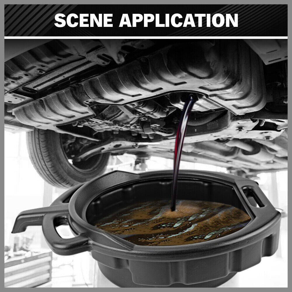 SEDY 15L Oil Change Pan Drain Tray Portable Dish Coolant Recovery Pan Black 9