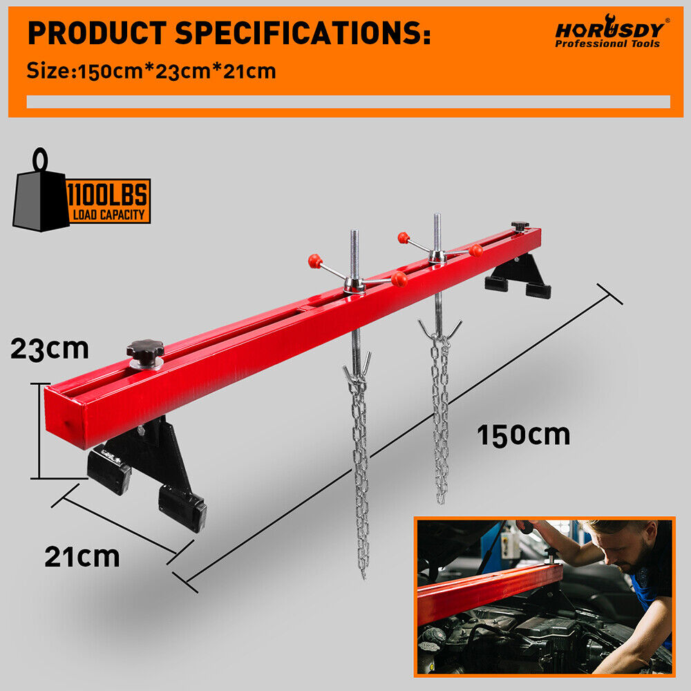 1.5M Engine Support Bar Engine Load Leveler 1100Lb Transmission Dual Hook Garage 6