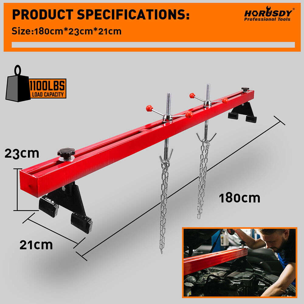 HORUSDY 1.8M Engine Support Bar Engine Load Leveler Transmission Dual Hook 500Kg 7