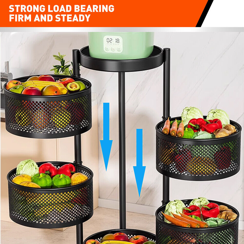 5 Tiers Kitchen Trolley Cart Wheels Round Vegetable Storage Holder Fruit Holder 8