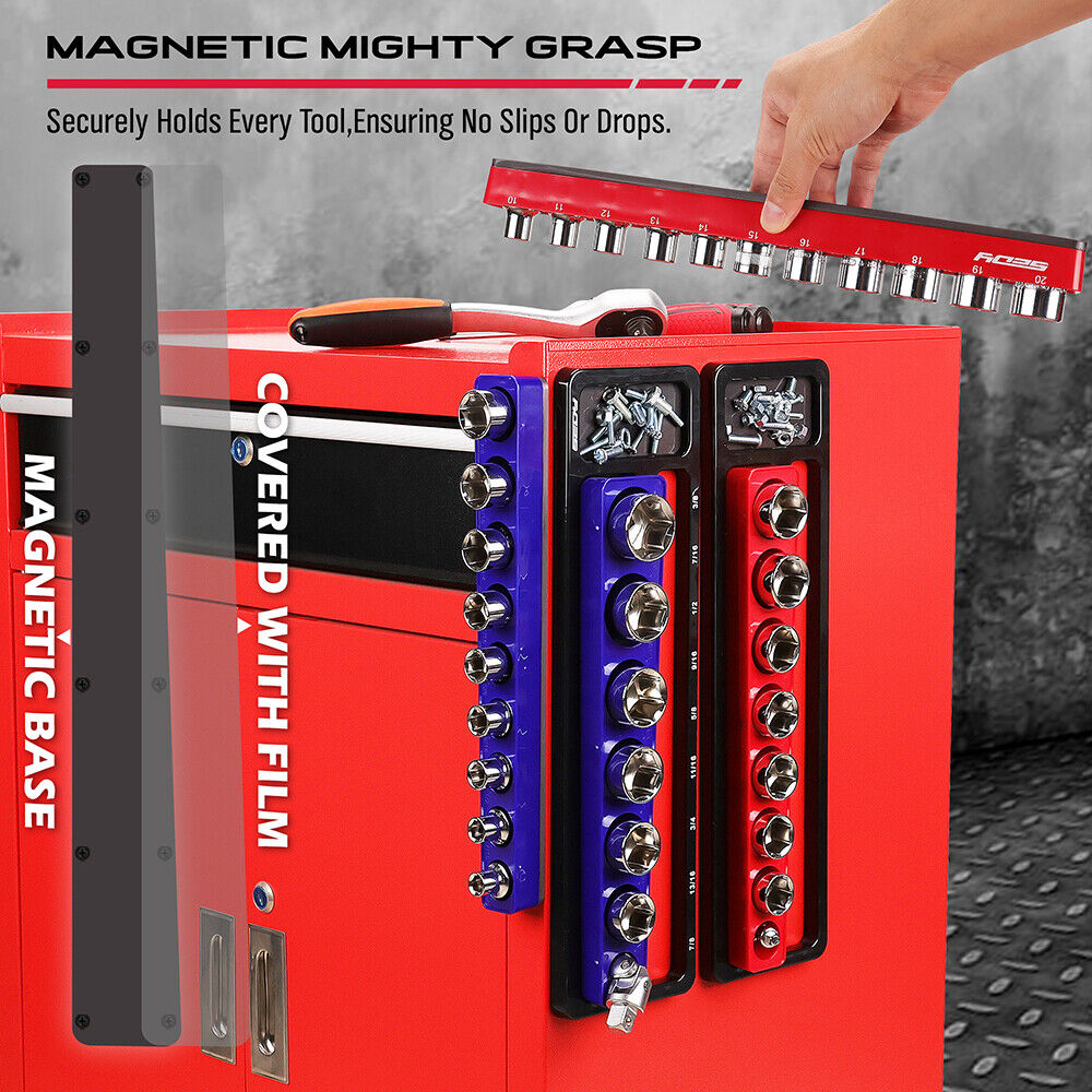 SEDY 2Pc Magnetic Socket Organizer 1/2 Drive Metric SAE Sockets Storage Holder 4
