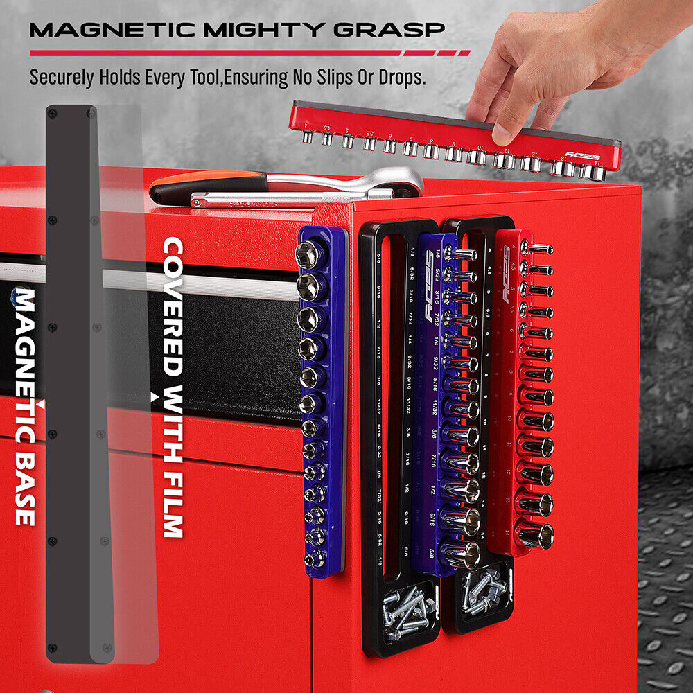 SEDY Magnetic Socket Holder Organizer Set Detachable 1/4 Drive Metric SAE Tool 4