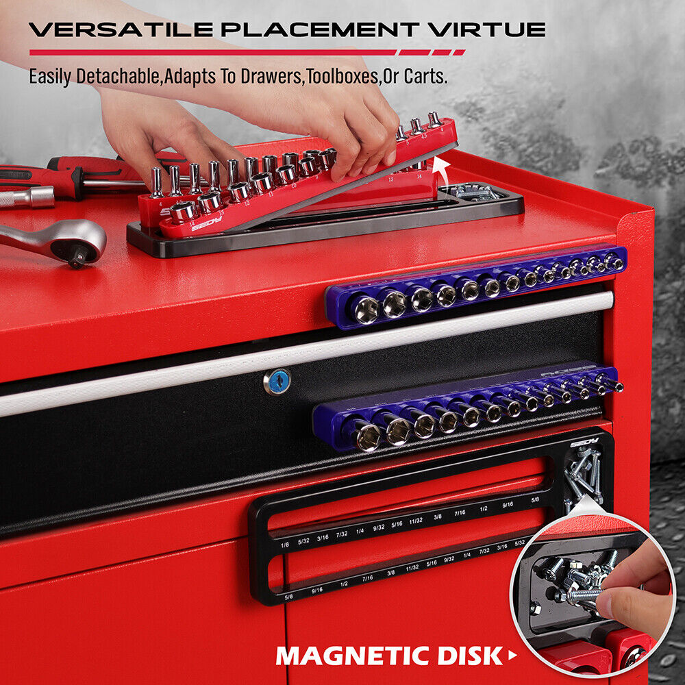 SEDY Magnetic Socket Holder Organizer Set Detachable 1/4 Drive Metric SAE Tool 5