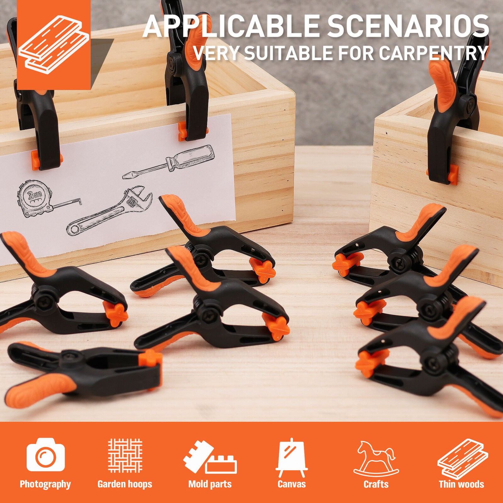 16Pcs 3" Spring Clamps Plastic Clamps Gluing Clamping Securing DIY Photography 8