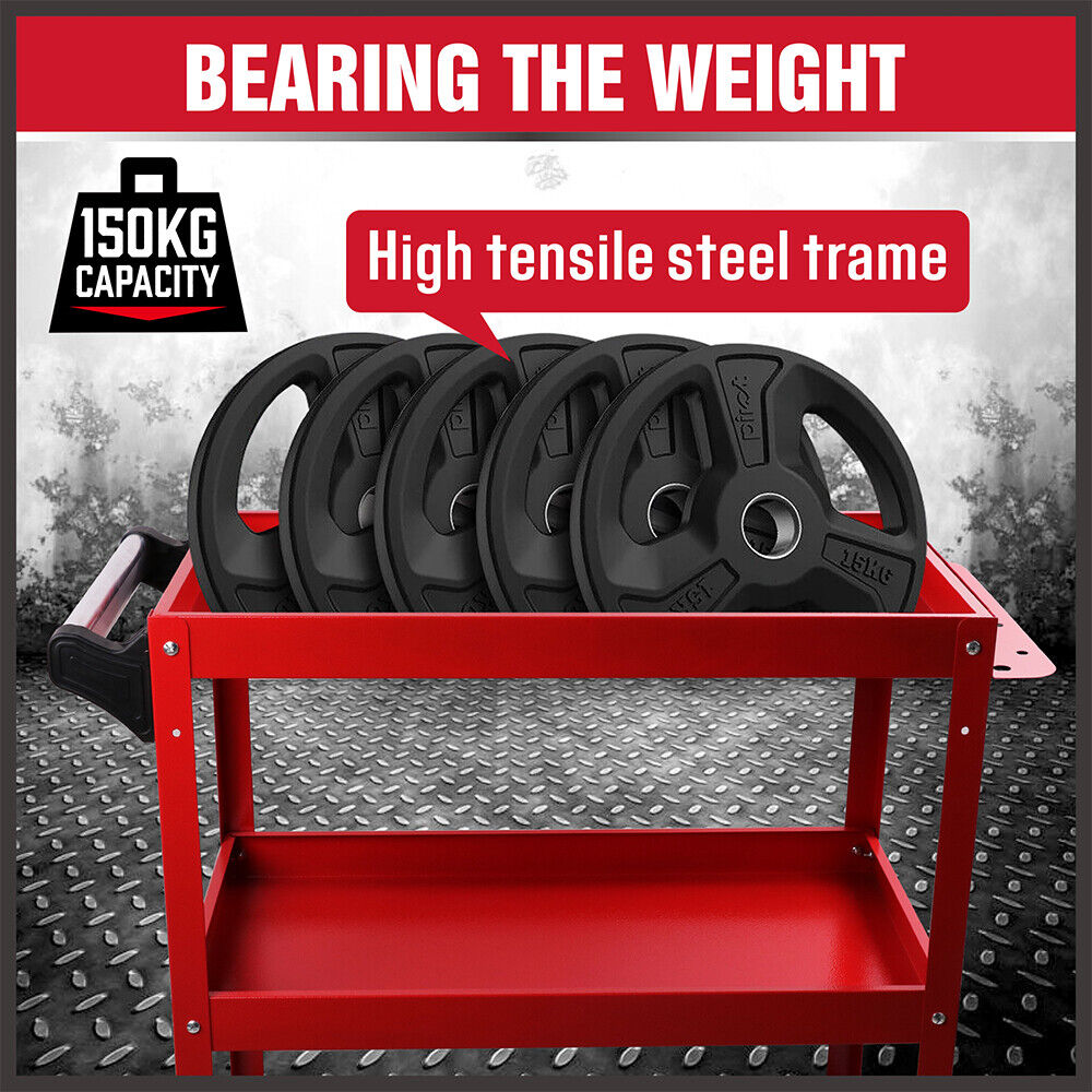 Red 3-Tier Tool Cart Trolley Toolbox Workshop Garage Storage 150KG Organizer Garage 7
