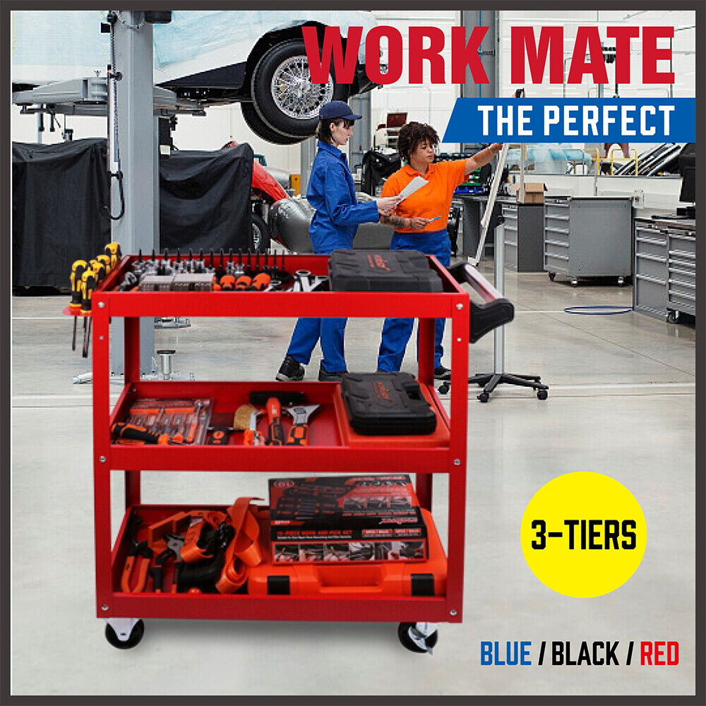 Blue 3-Tier Tool Cart Trolley Toolbox Workshop Garage Storage 150KG Organizer Garage 11
