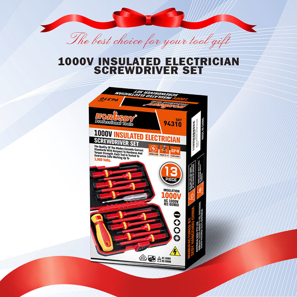 SEDY 13Pcs 1000V Magnetic Insulated Electrician Screwdriver Set VDE Certified 10