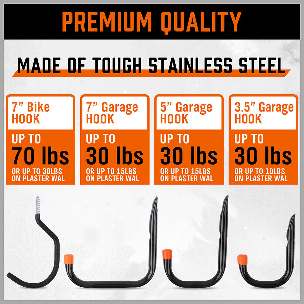 12Pc Wall Mount Hooks Set Heavy Duty Steel Garage Storage Rack Utility Hangers 6