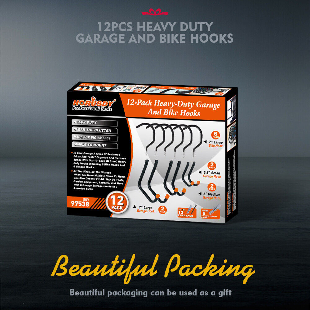 12Pc Wall Mount Hooks Set Heavy Duty Steel Garage Storage Rack Utility Hangers 8