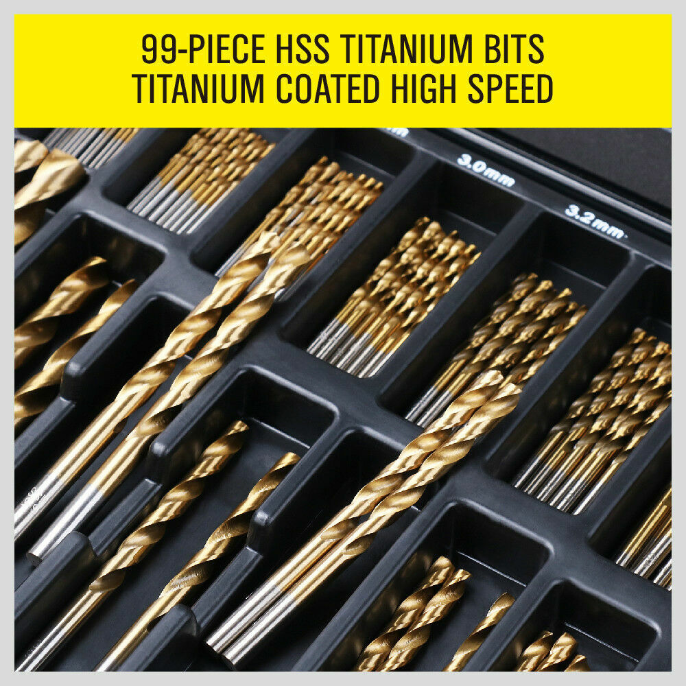 99Pc Drills Set HSS Titanium Coated Wood Plastic Metal Metric 1.5-10mm With Case 3