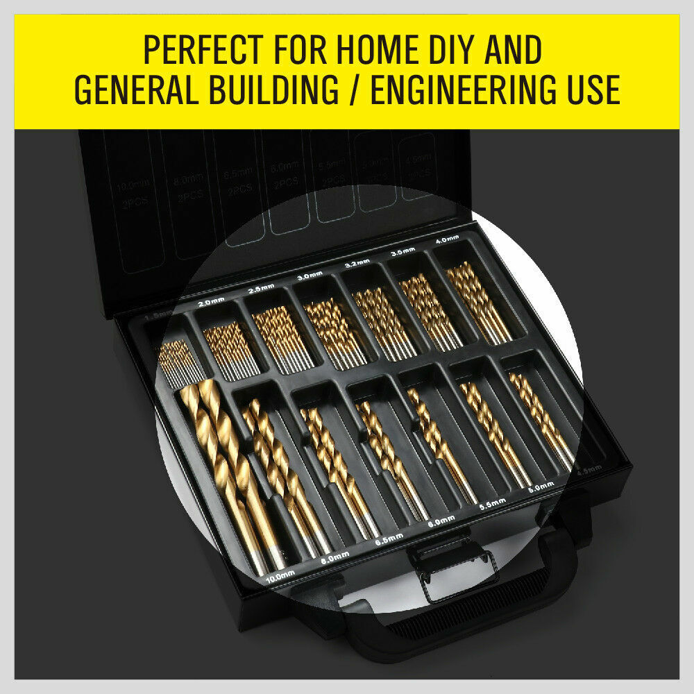 99Pc Drills Set HSS Titanium Coated Wood Plastic Metal Metric 1.5-10mm With Case 5