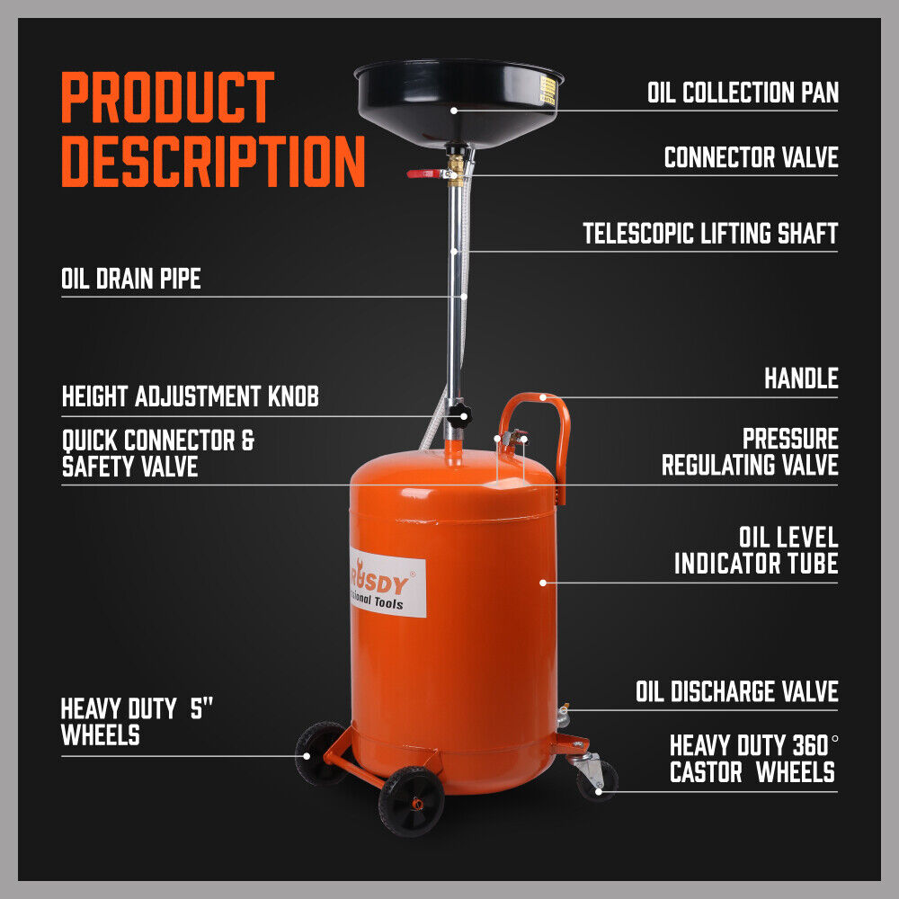 HORUSDY 80L Pneumatic Waste Oil Drainer Fluid Transfer Tank Air Car Workshop 5