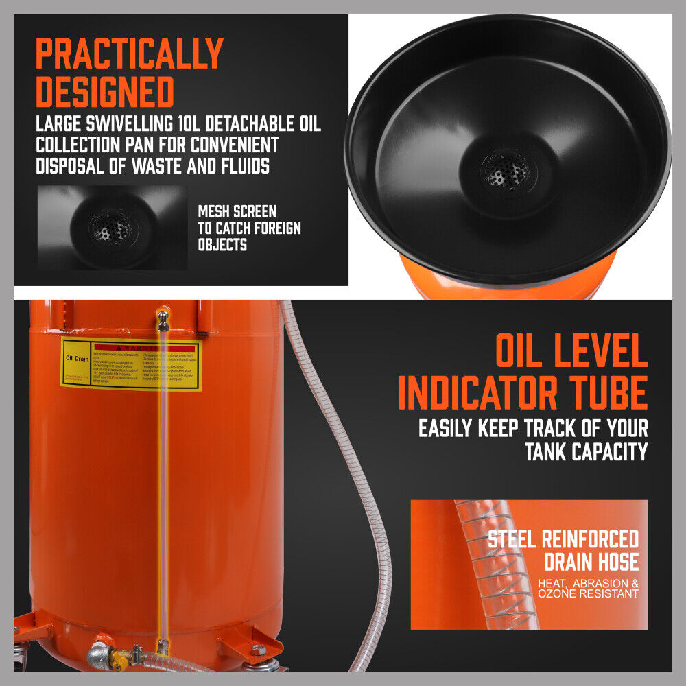 HORUSDY 80L Pneumatic Waste Oil Drainer Fluid Transfer Tank Air Car Workshop 6
