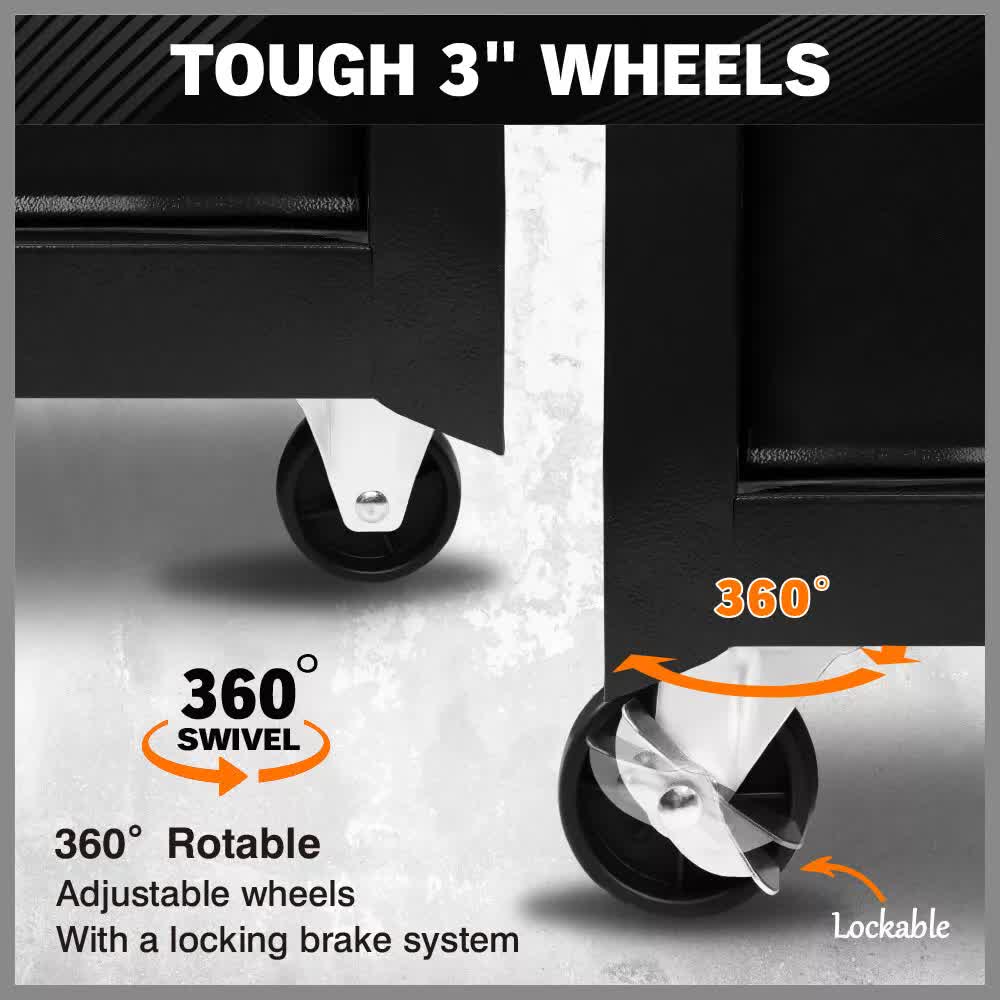 Black Tool Box 7 Drawer Chest Cabinet Trolley Toolbox Garage Storage Lockable Brake 11