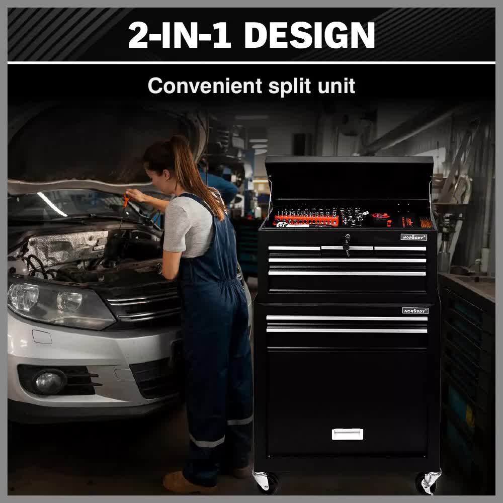 Black Tool Box 7 Drawer Chest Cabinet Trolley Toolbox Garage Storage Lockable Brake 12