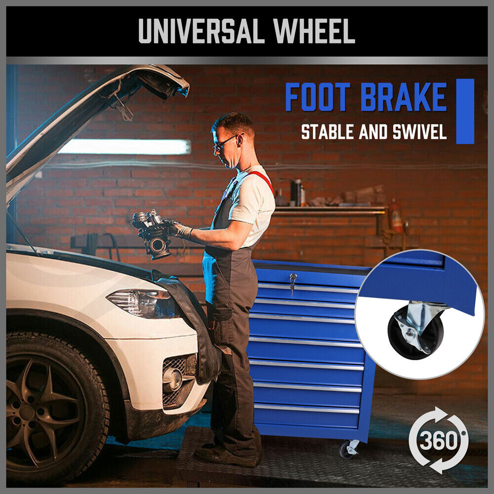 7-Drawer Drawer Tool Box Trolley Cabinet - Blue or Black Heavy Duty Tool Chest Garage Storage Cart Organizer 4