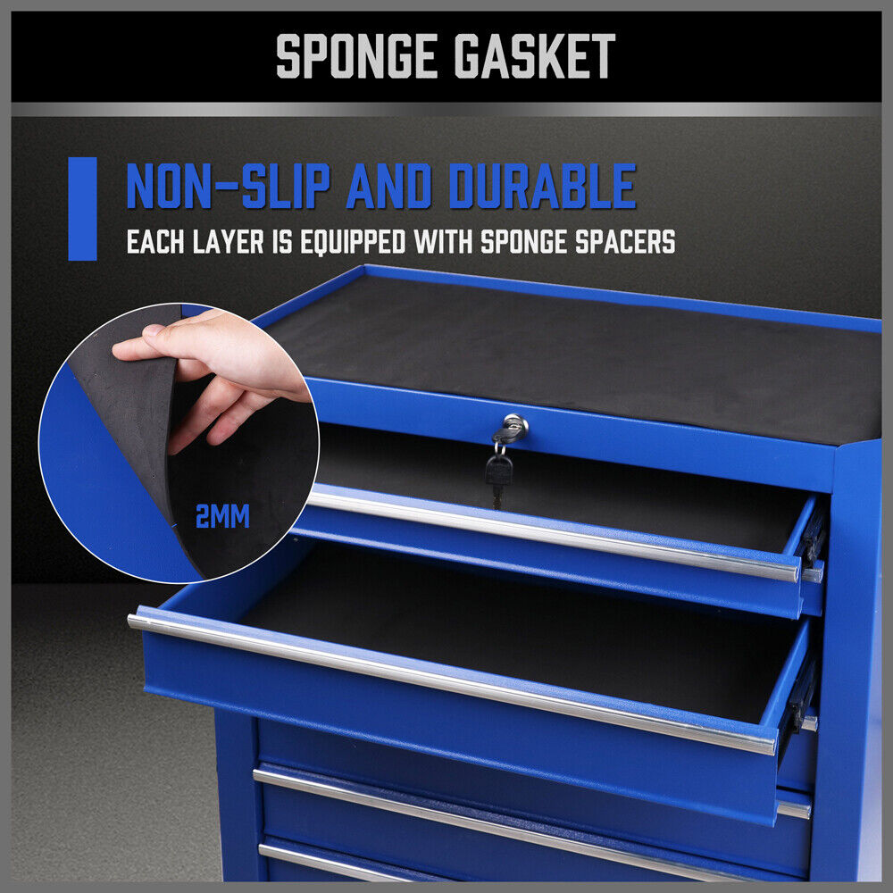 7-Drawer Drawer Tool Box Trolley Cabinet - Blue or Black Heavy Duty Tool Chest Garage Storage Cart Organizer 6