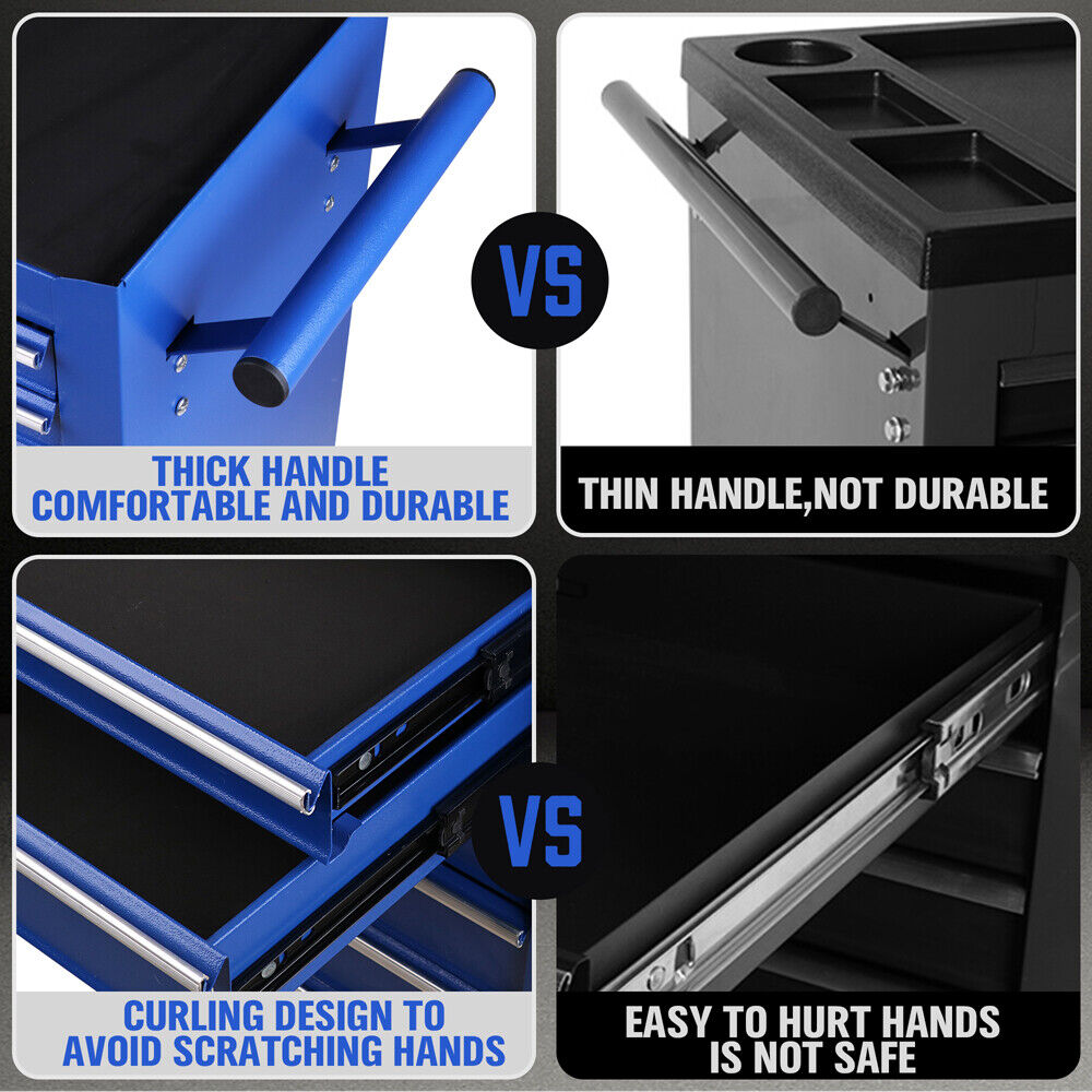 7-Drawer Drawer Tool Box Trolley Cabinet - Blue or Black Heavy Duty Tool Chest Garage Storage Cart Organizer 7