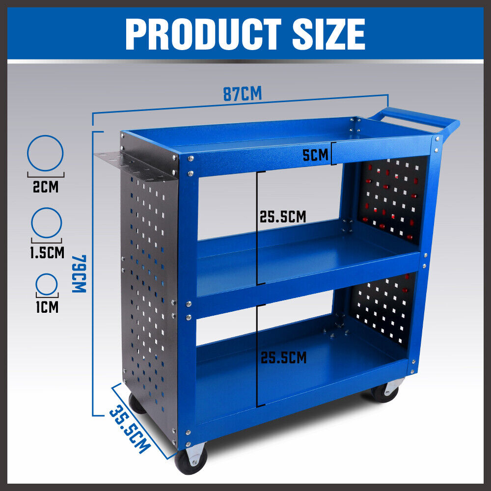 Blue 3-Tier Tool Cart Storage Trolley Toolbox Workshop Garage Organiser 150kg Blue 5