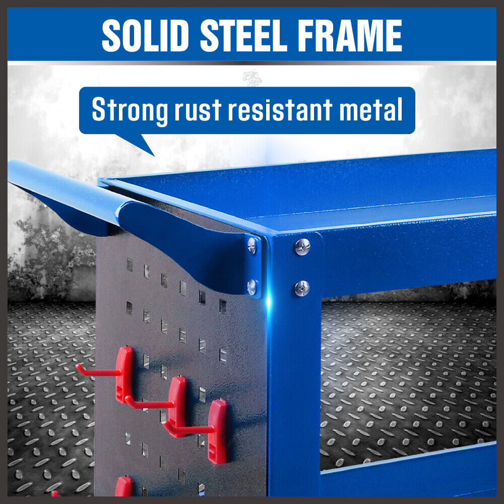 Blue 3-Tier Tool Cart Storage Trolley Toolbox Workshop Garage Organiser 150kg Blue 6