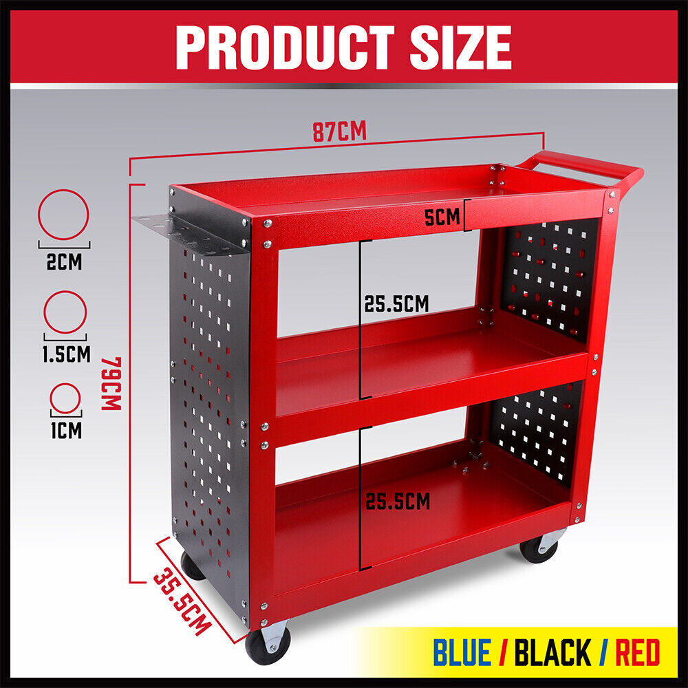 Red 3-Tier Tool Cart Storage Trolley Toolbox Workshop Garage Organiser 150kg Red 4