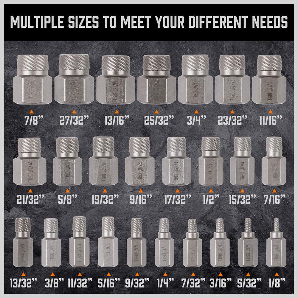 25Pc Screw Extractor Set Multi-Spline Easy Out Broken Bolt Remover Tool Hex Head 4
