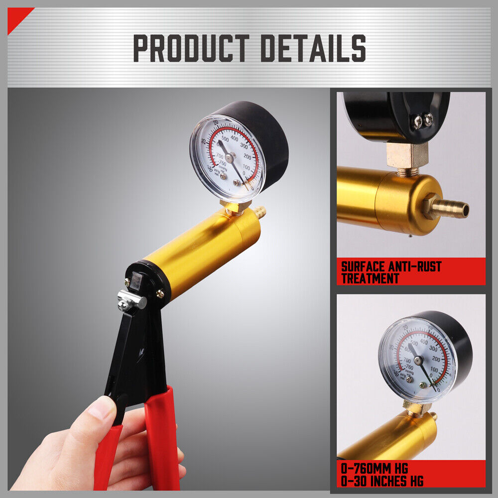HORUSDY Hand Held Vacuum Pump Brake Bleeder Pressure Tester Vacuum Gauge Kit 4