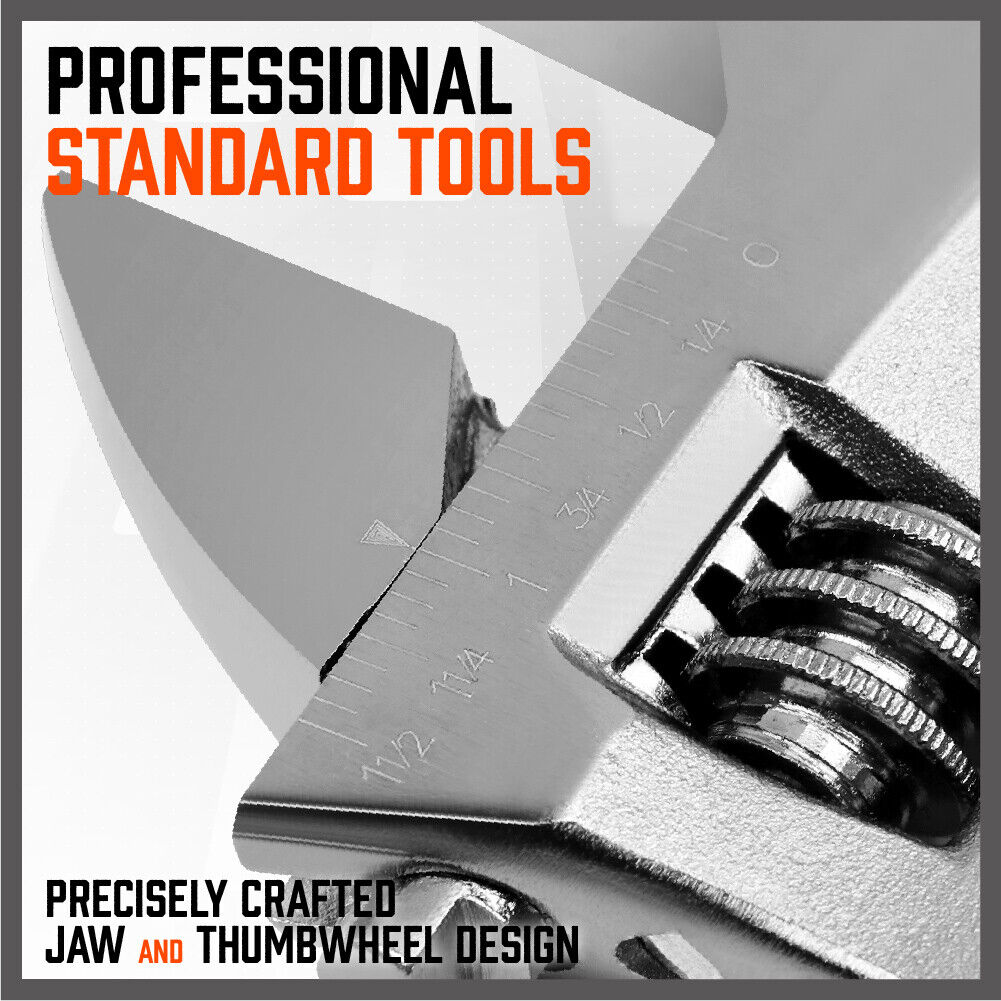 4Pc Adjustable Wrench Set Heavy Duty Shifter Spanner Wide Open Jaw 6"/8"/10"/12" 4