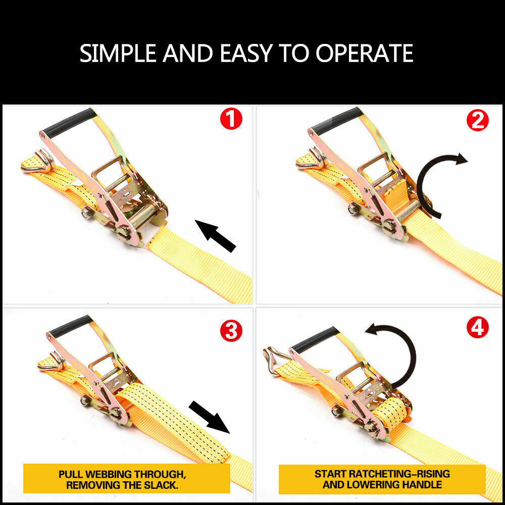 50mm x 10M Tie Down Strap Heavy Duty Ratchet Straps Trailer Boat 2000KG Loading 7