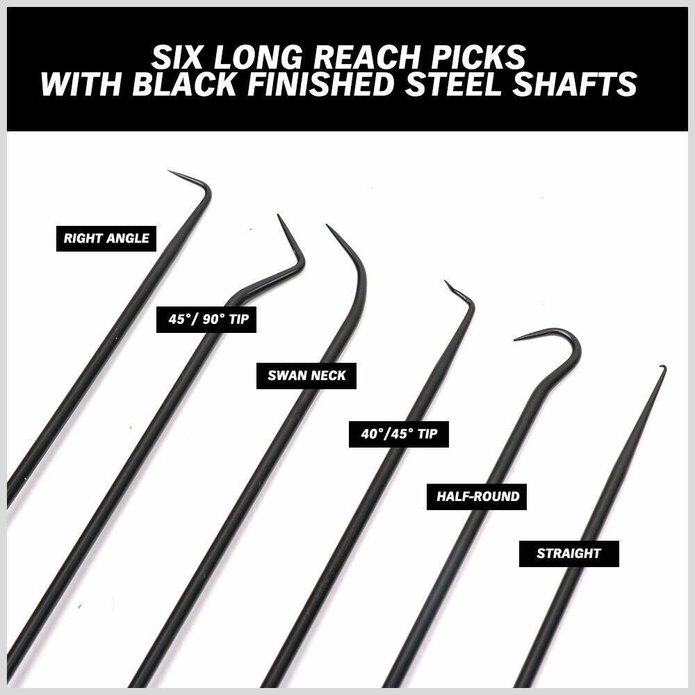 6Pc Extra Long Pick and Hook Set O Ring Seal Puller Remover Fuse Wire Scribe 5