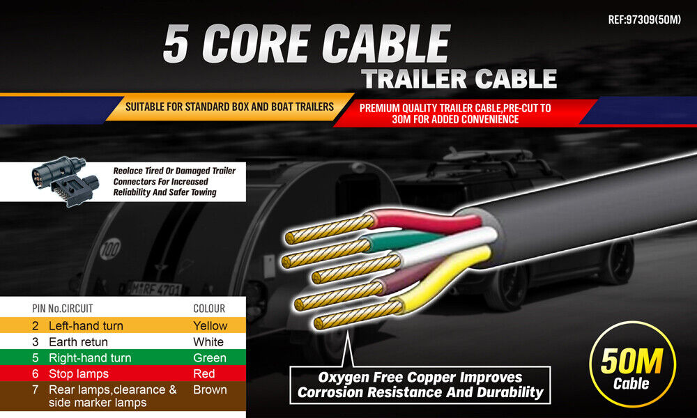 30M x 5 Core Wire Cable Trailer Cable Automotive Boat Caravan Truck Coil V90 PVC 3