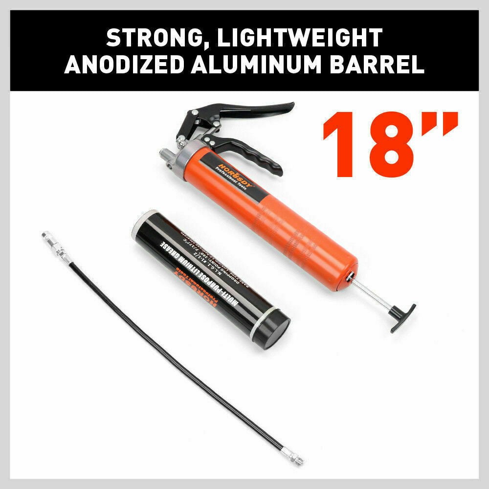18'' Manual Pistol Grip Grease Gun Flow Pressure 4500PSI Flexi Hose & Coupler 5