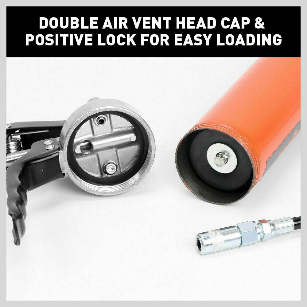 18'' Manual Pistol Grip Grease Gun Flow Pressure 4500PSI Flexi Hose & Coupler 7