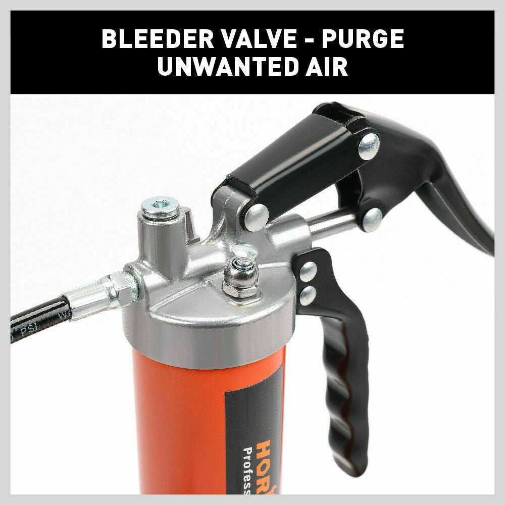 18'' Manual Pistol Grip Grease Gun Flow Pressure 4500PSI Flexi Hose & Coupler 8