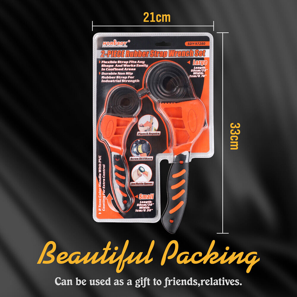 2Pc Adjustable Strap Wrench Rubber Belt Spanner Multi-Purpose Jar Opener Filter 8