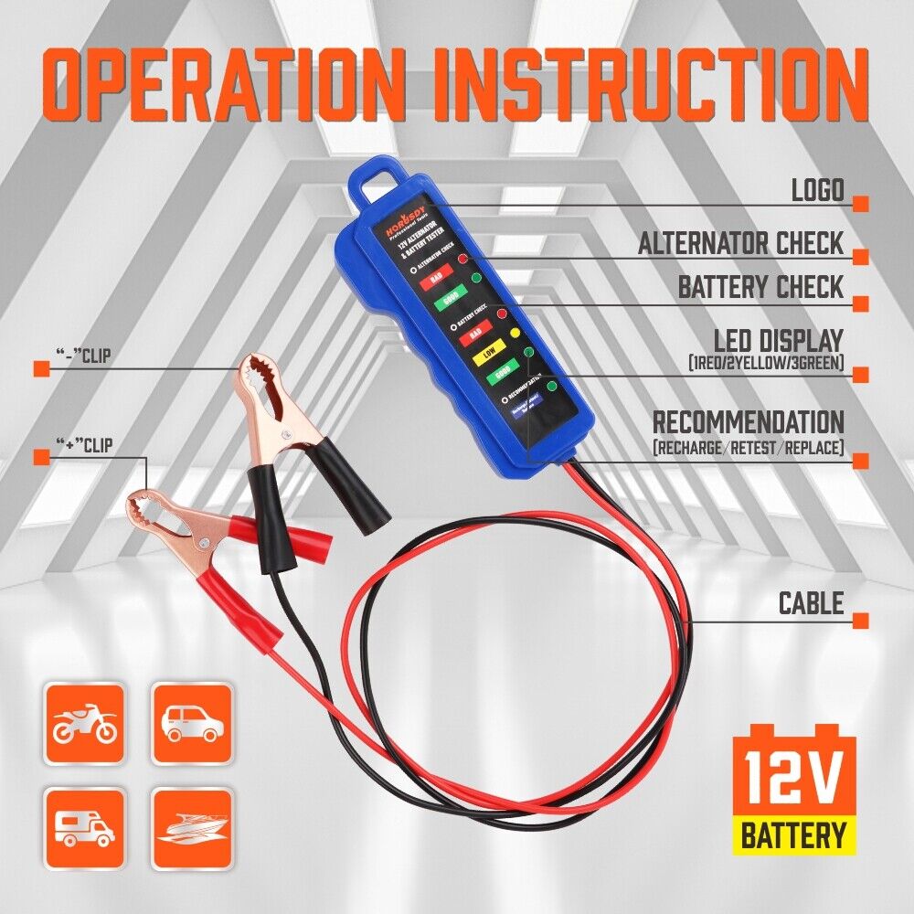 Digital 12V Alternator Battery Tester Car Load Tester Automotive  Voltage Check 5