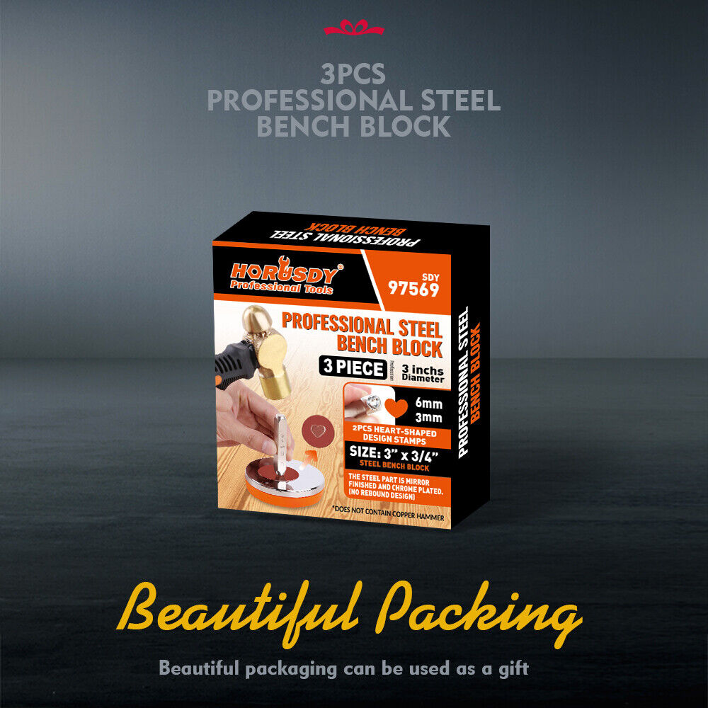 3" Steel Bench Block Round Jewelry Stamping Tool Mirror Polishing with 2-Punches 8